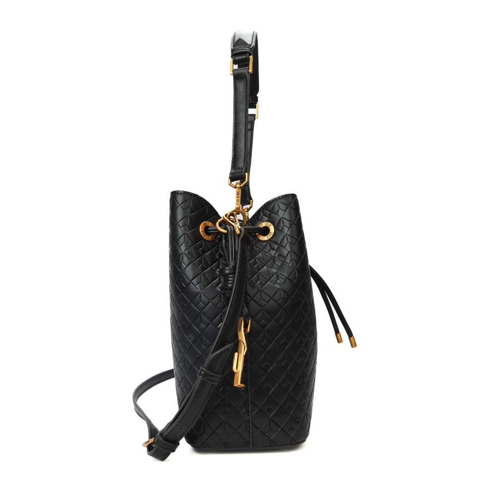 Bolsa Saco Santa Lolla Preta Textura Geométrica Cordão