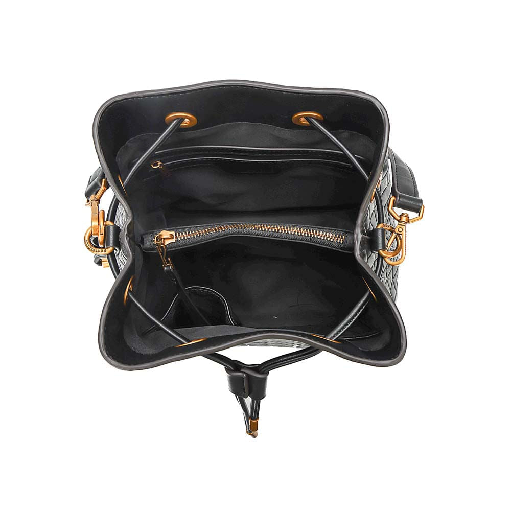 Bolsa Saco Santa Lolla Preta Textura Geométrica Cordão