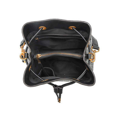 Bolsa Saco Santa Lolla Preta Textura Geométrica Cordão