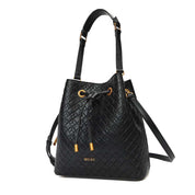 Bolsa Saco Santa Lolla Preta Textura Geométrica Cordão