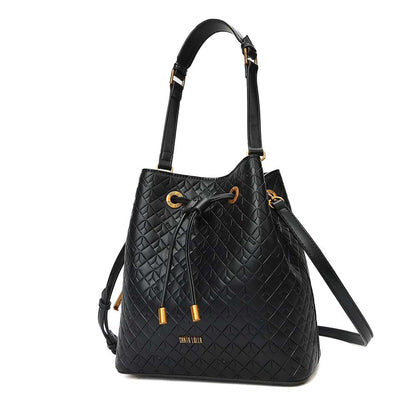 Bolsa Saco Santa Lolla Preta Textura Geométrica Cordão