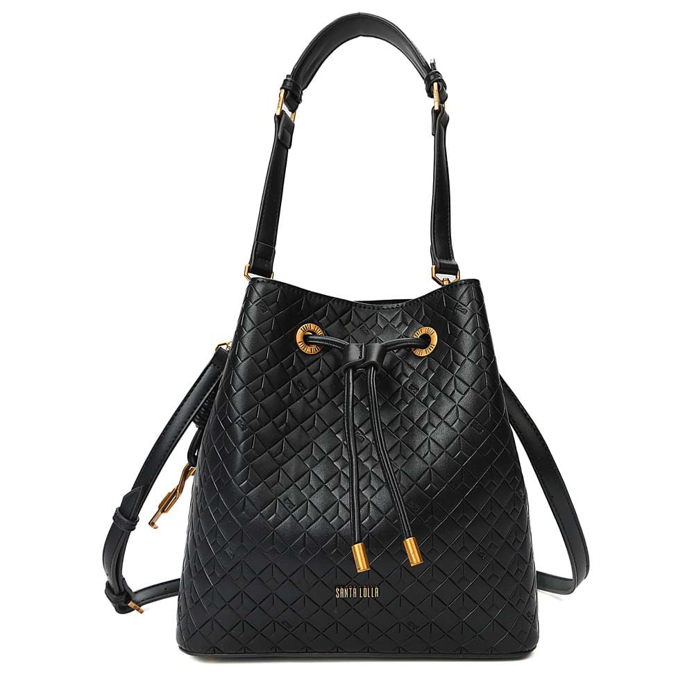 Bolsa Saco Santa Lolla Preta Textura Geométrica Cordão
