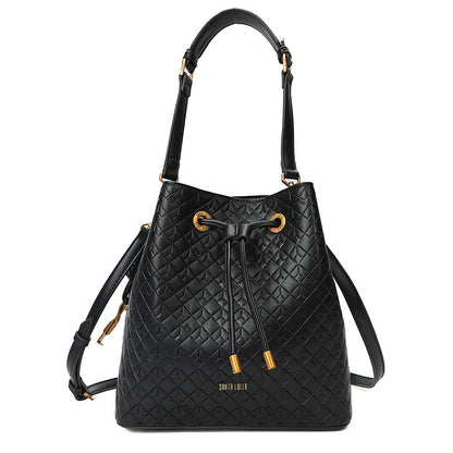 Bolsa Saco Santa Lolla Preta Textura Geométrica Cordão