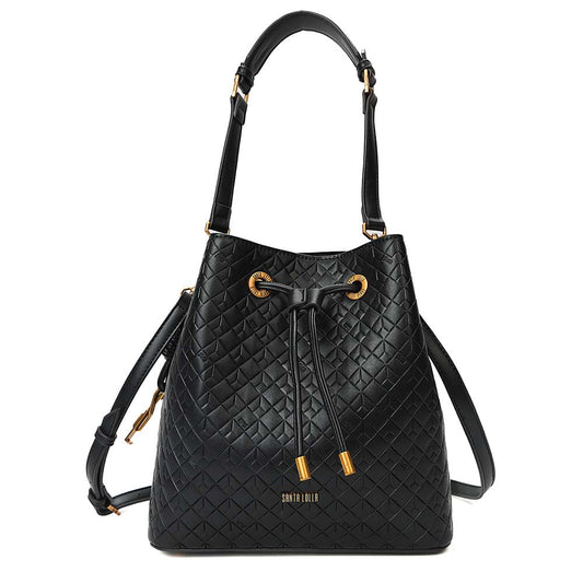 Bolsa Saco Santa Lolla Preta Textura Geométrica Cordão