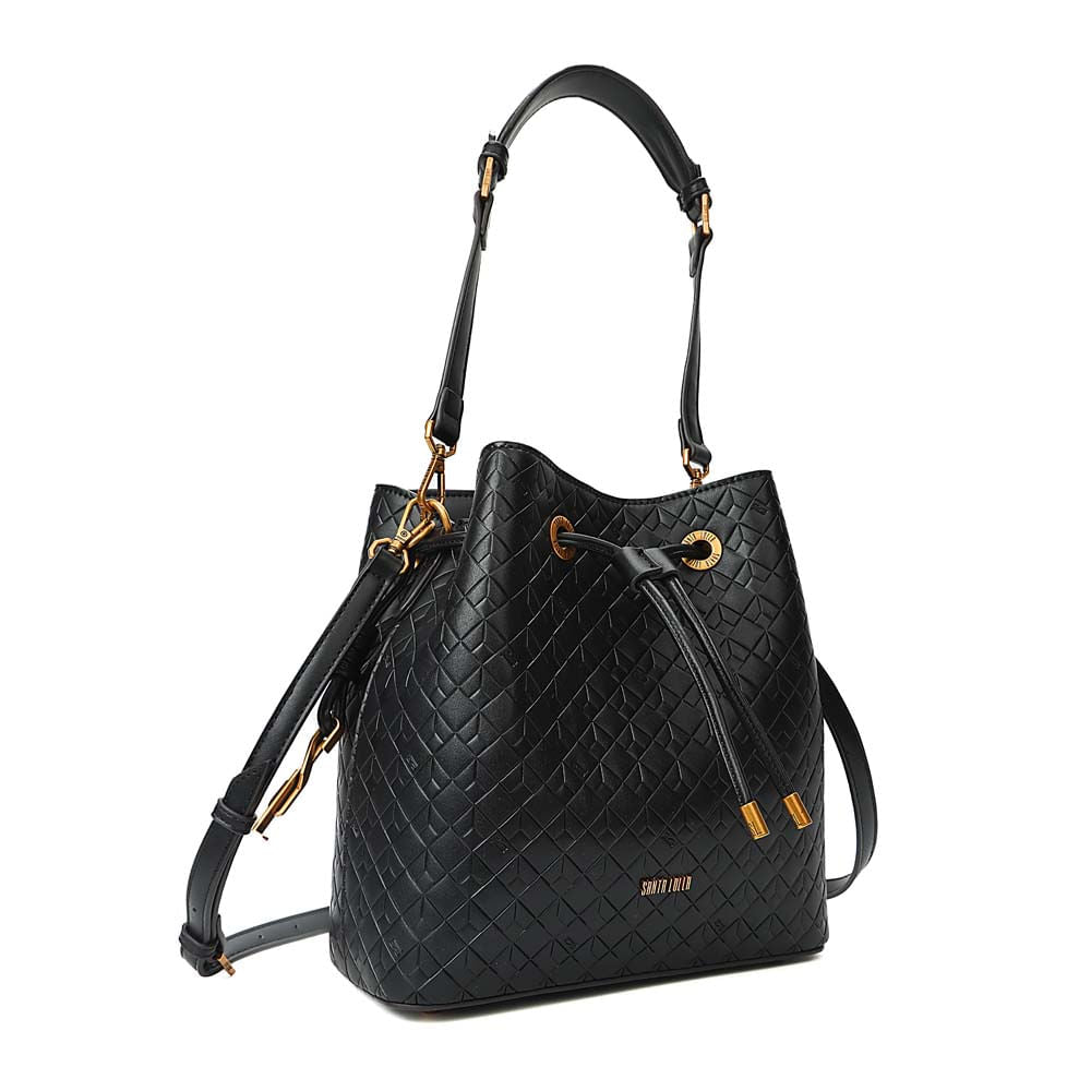 Bolsa Saco Santa Lolla Preta Textura Geométrica Cordão