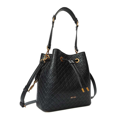 Bolsa Saco Santa Lolla Preta Textura Geométrica Cordão