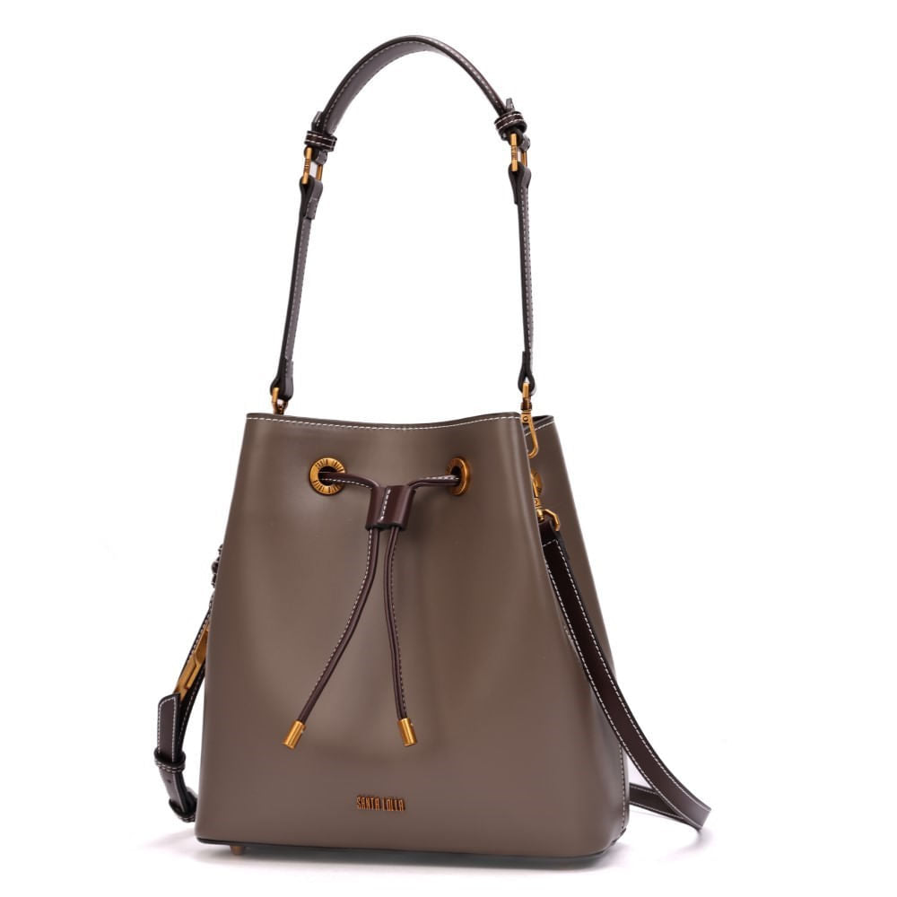 Bolsa Saco Santa Lolla Taupe Alça Dupla Cordão