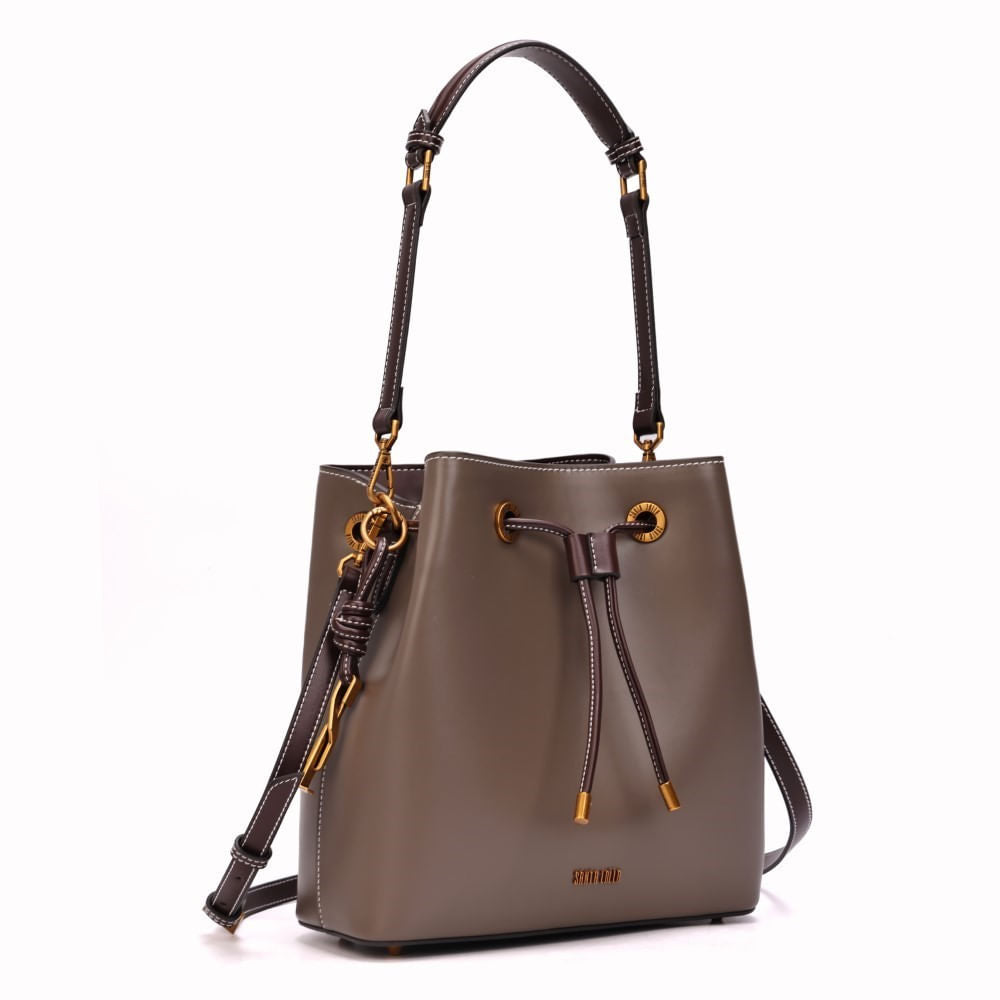Bolsa Saco Santa Lolla Taupe Alça Dupla Cordão