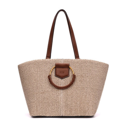 Bolsa Sacola Santa Lolla Bege Tramada Alça Ombro