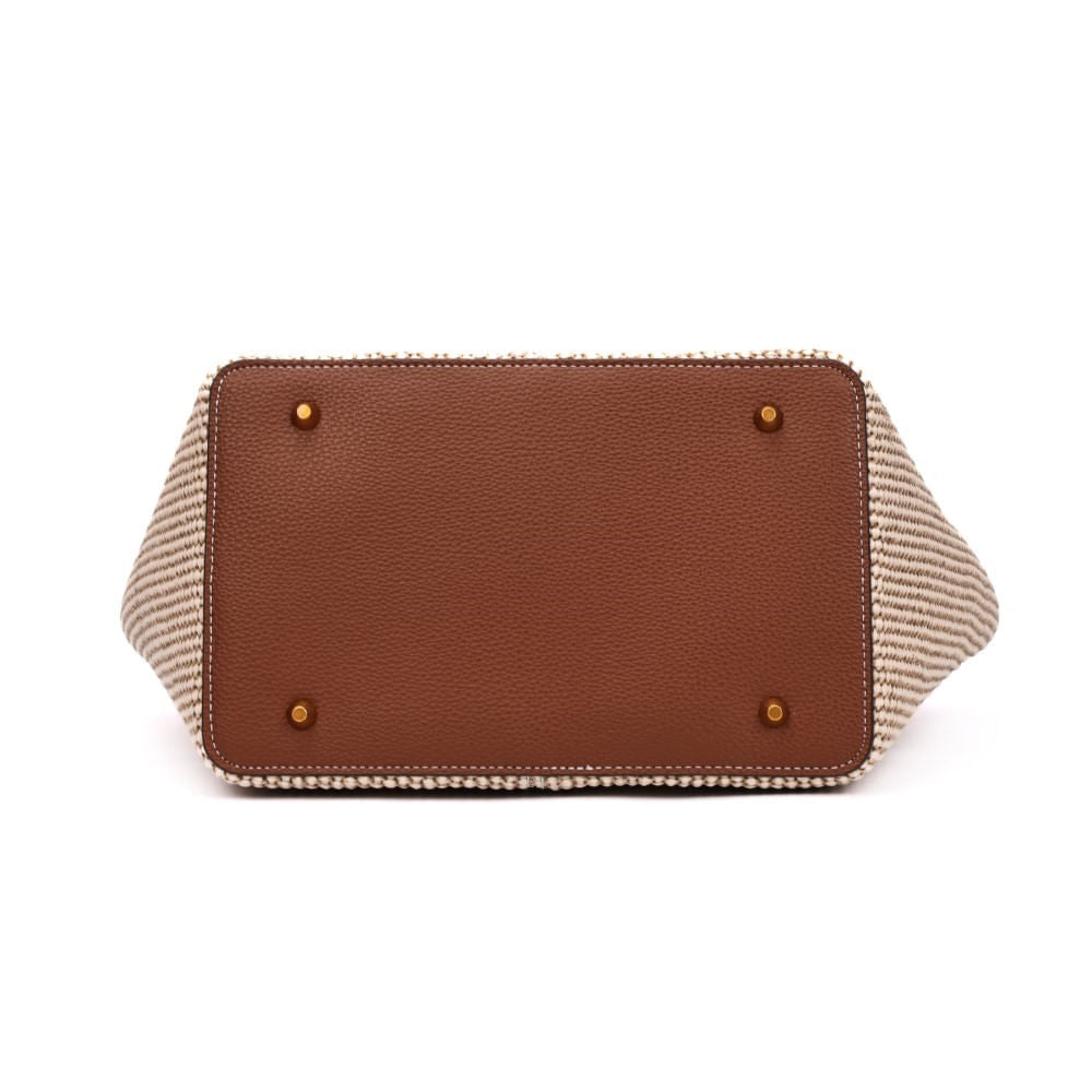 Bolsa Sacola Santa Lolla Bege Tramada Alça Ombro