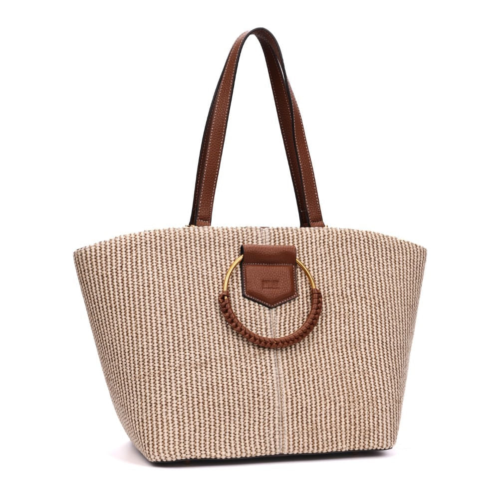 Bolsa Sacola Santa Lolla Bege Tramada Alça Ombro