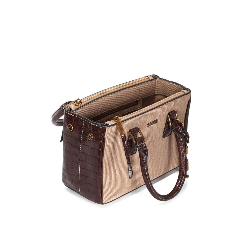 Bolsa Santa Lolla Bege Canvas Croco Alça Transversal