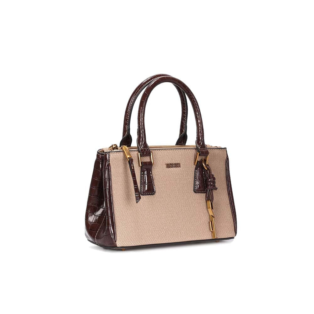 Bolsa Santa Lolla Bege Canvas Croco Alça Transversal
