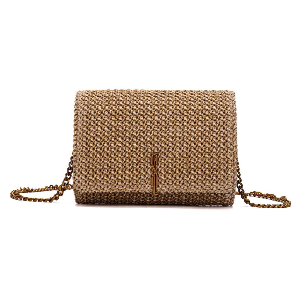 Bolsa Santa Lolla Bege Tramada Alça Transversal Correntes