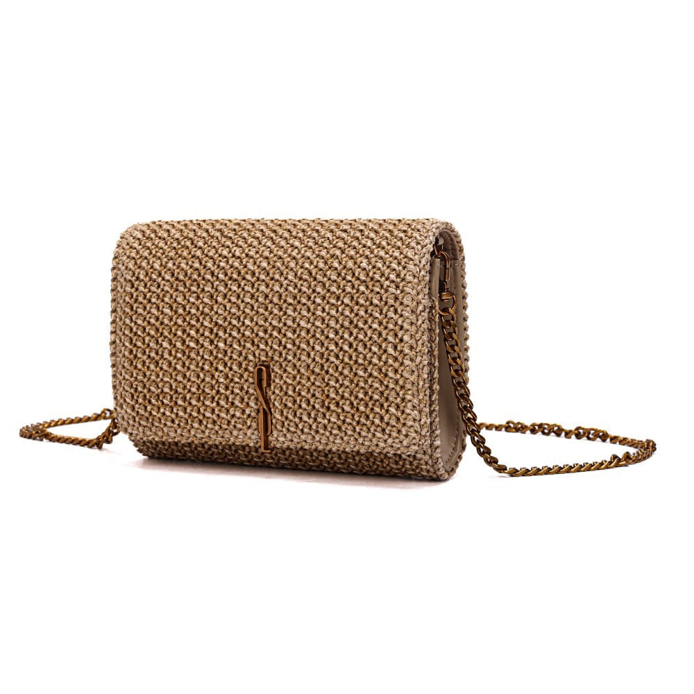 Bolsa Santa Lolla Bege Tramada Alça Transversal Correntes