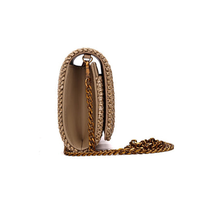 Bolsa Santa Lolla Bege Tramada Alça Transversal Correntes