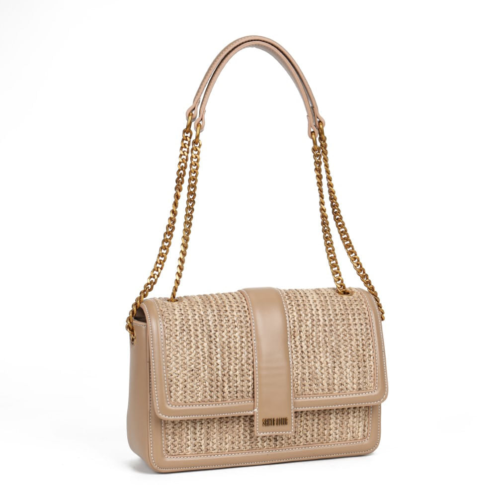 Bolsa Santa Lolla Bege Tramada Alça Transversal Corrntes