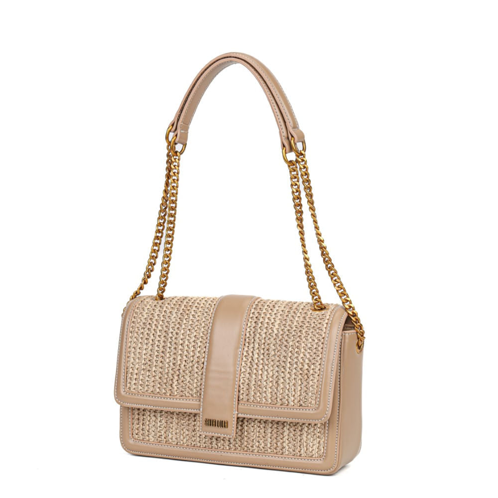 Bolsa Santa Lolla Bege Tramada Alça Transversal Corrntes