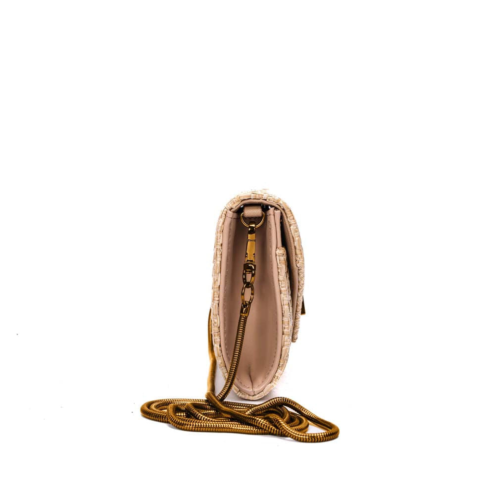Bolsa Santa Lolla Bege Tramado Alça Corrente
