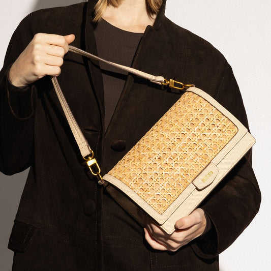 Bolsa Santa Lolla Bege Tramado Alça Tiracolo