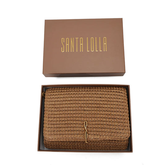 Bolsa Santa Lolla Caramelo Tramado Alça Corrente