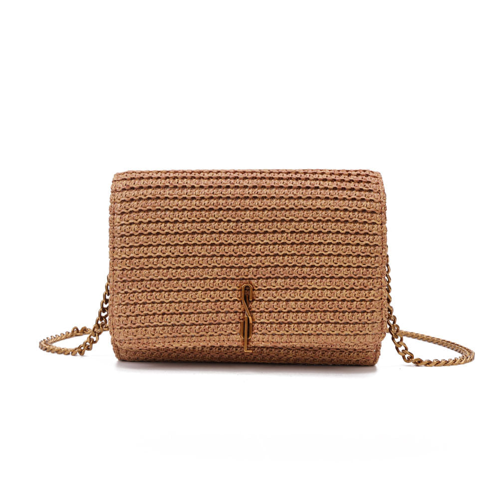 Bolsa Santa Lolla Caramelo Tramado Alça Corrente