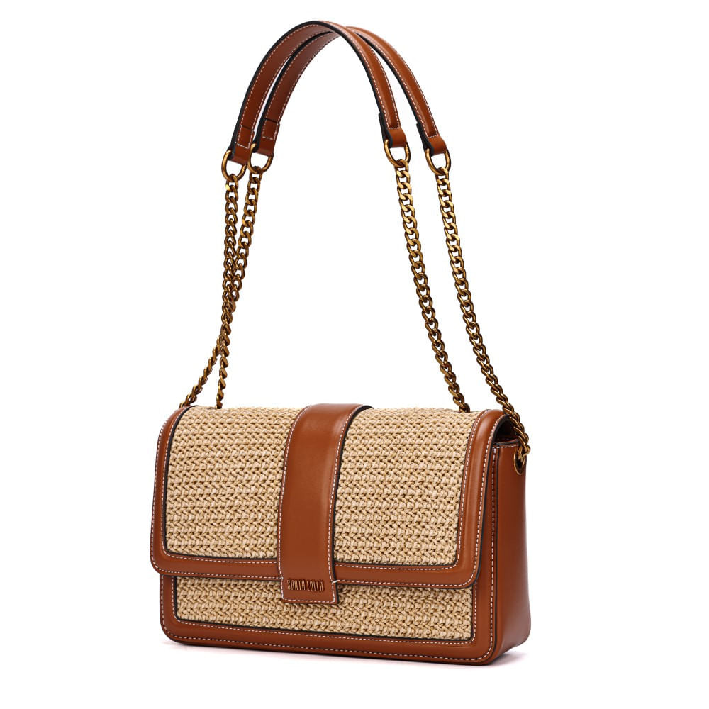 Bolsa Santa Lolla Marrom Tramada Alça Transversal Correntes