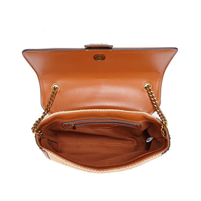 Bolsa Santa Lolla Marrom Tramada Alça Transversal Correntes