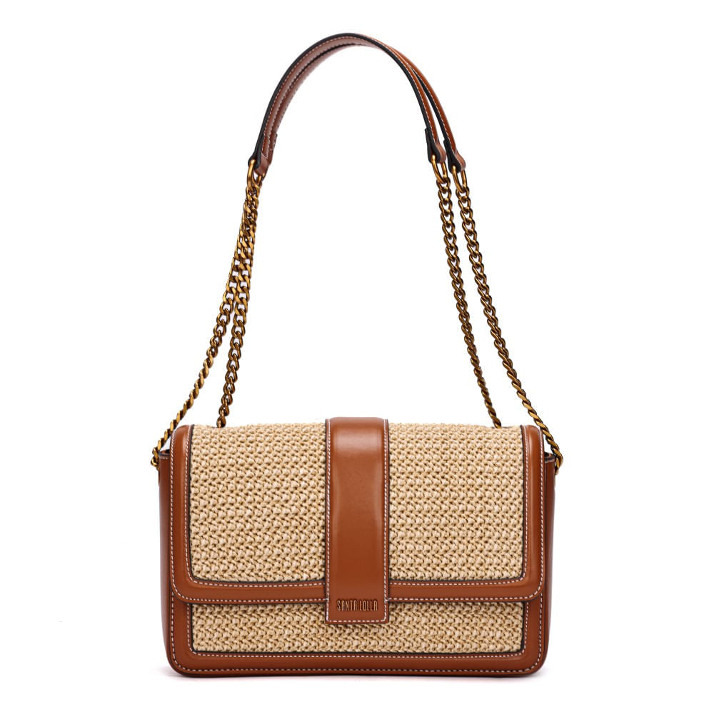 Bolsa Santa Lolla Marrom Tramada Alça Transversal Correntes