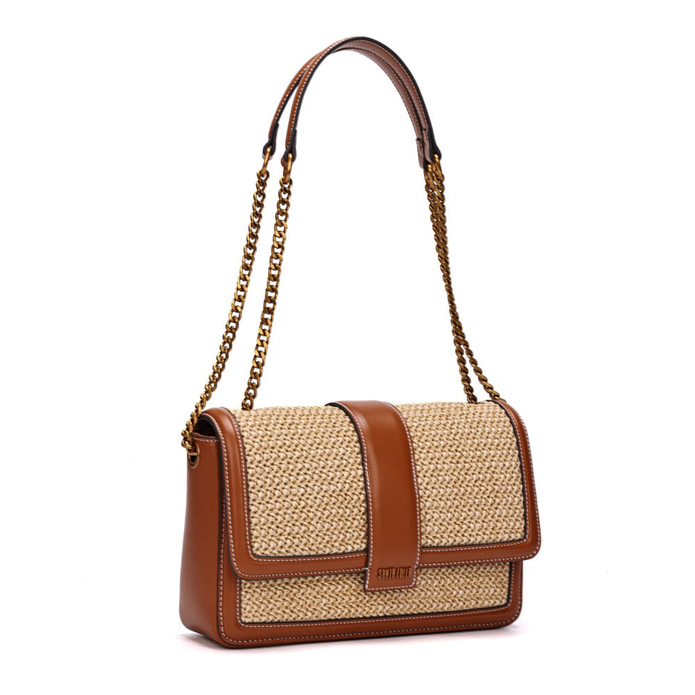 Bolsa Santa Lolla Marrom Tramada Alça Transversal Correntes