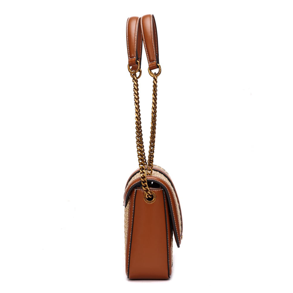 Bolsa Santa Lolla Marrom Tramada Alça Transversal Correntes