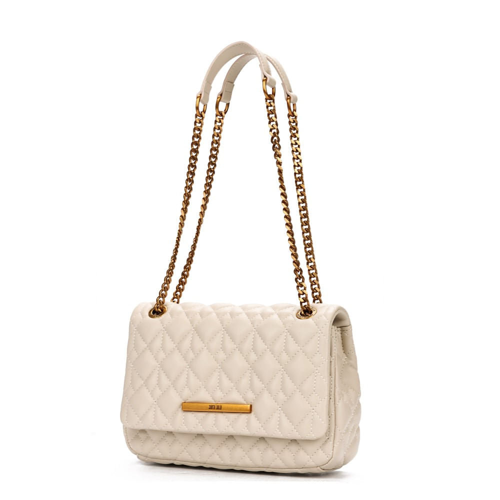 Bolsa Santa Lolla Off White Matelassê Alça De Ombro Corrente 