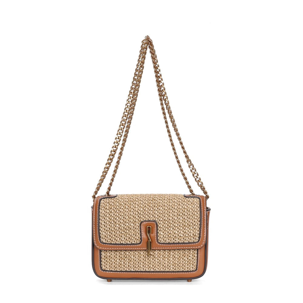 Bolsa Santa Lolla Palha Tramado Alça Corrente 