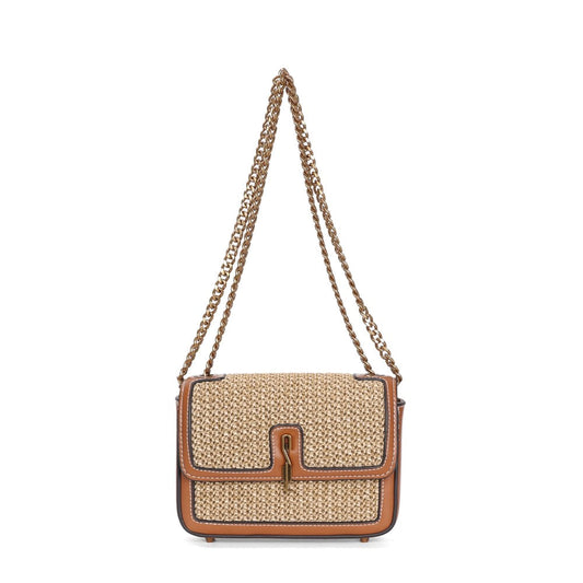 Bolsa Santa Lolla Palha Tramado Alça Corrente 