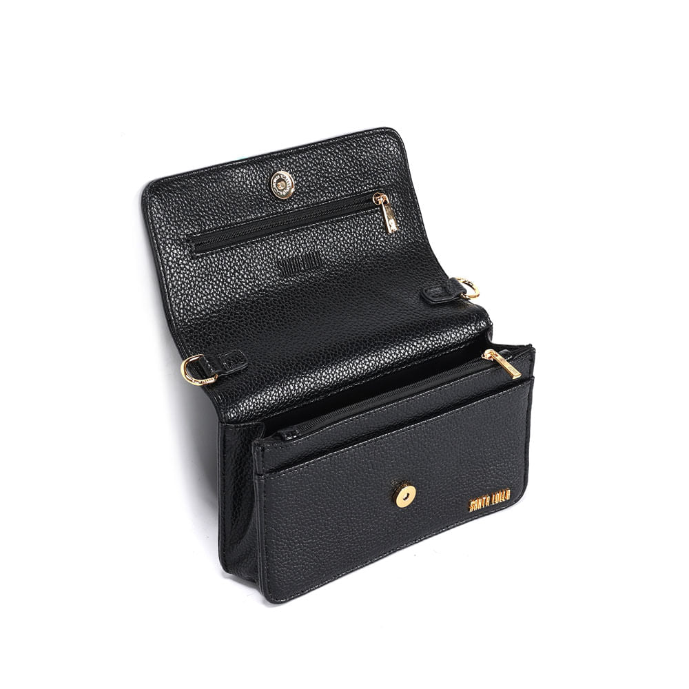 Bolsa Santa Lolla Preta Flap Bag Alça Corrente