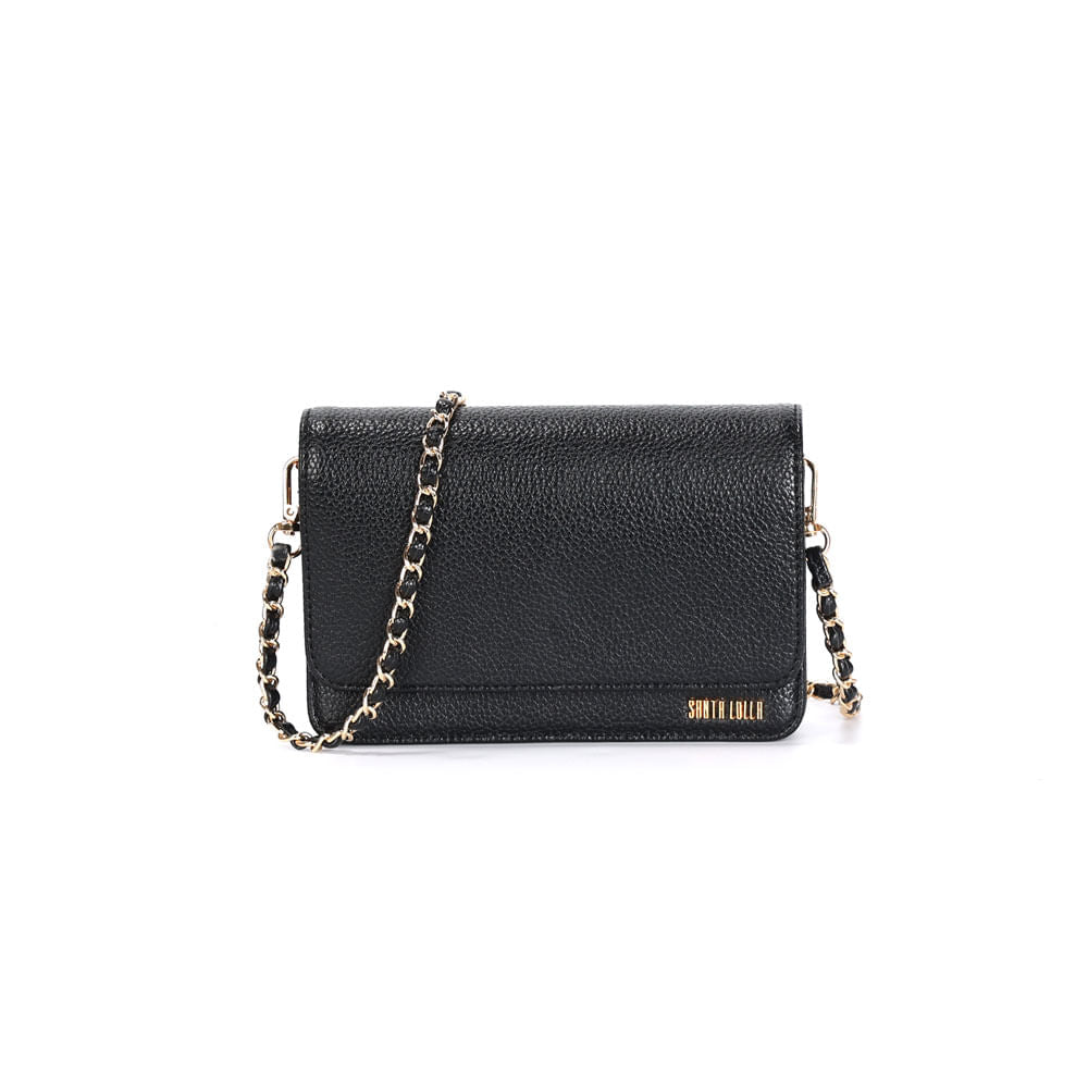 Bolsa Santa Lolla Preta Flap Bag Alça Corrente