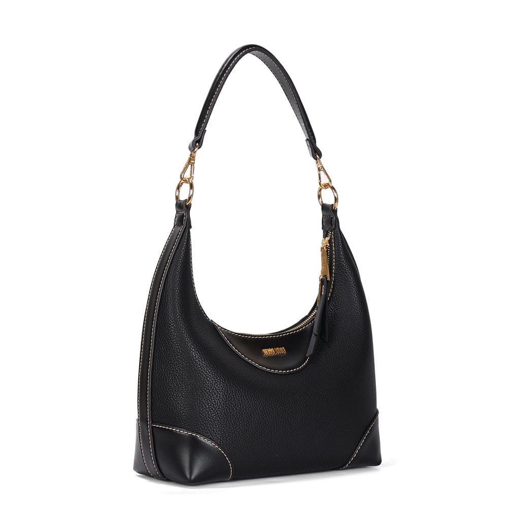 Bolsa Santa Lolla Preta Hobo Zíper Metal Dourado
