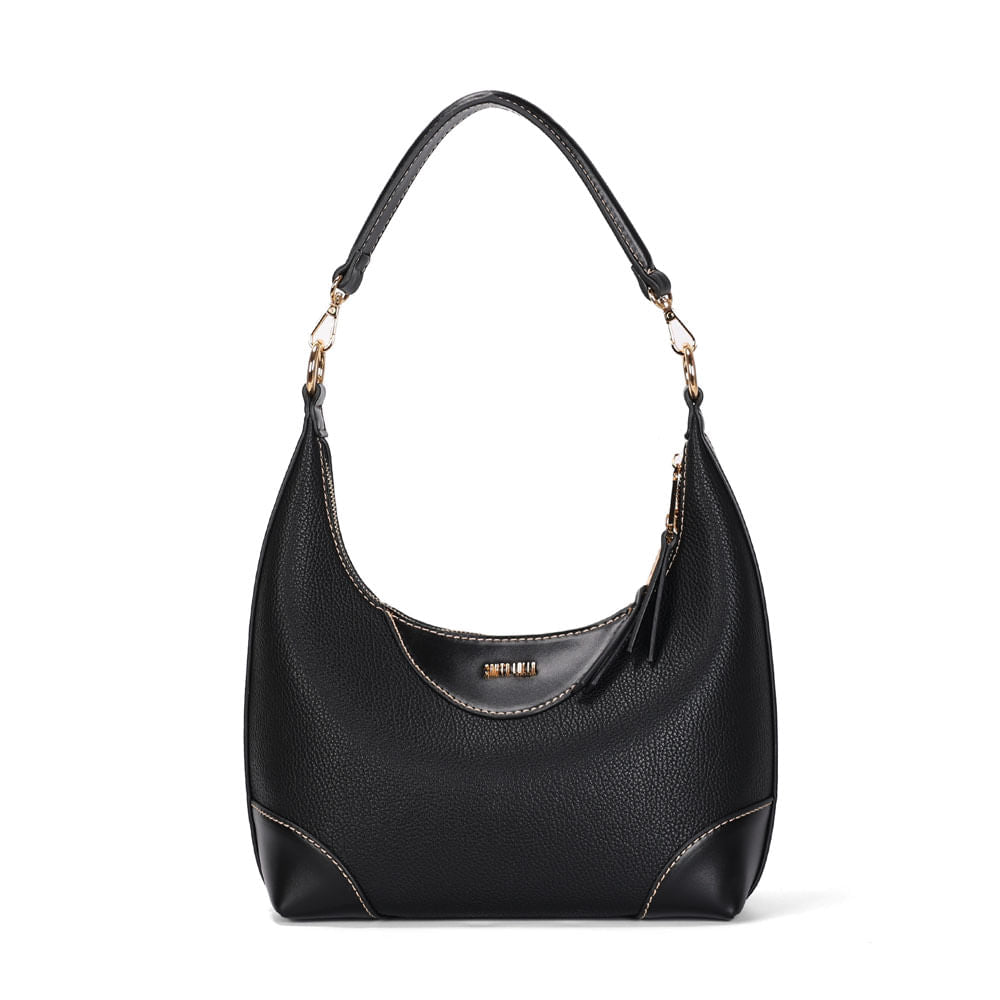Bolsa Santa Lolla Preta Hobo Zíper Metal Dourado