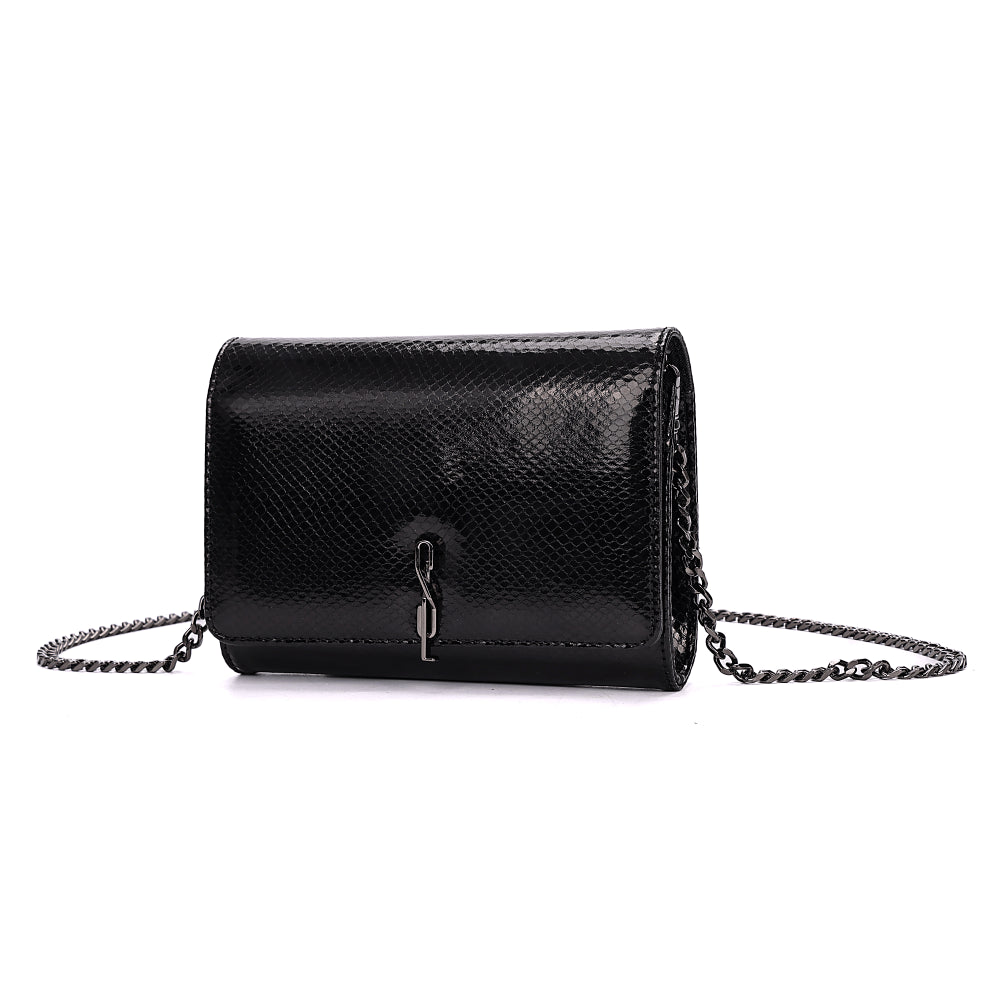 Bolsa Santa Lolla Preta Metalizada Alça Corrente