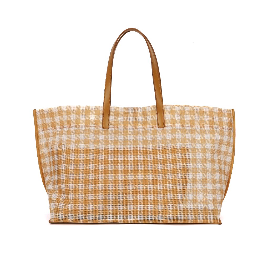 Bolsa Shopper Santa Lolla Amarela Xadrez Alça Caramelo