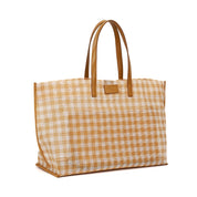 Bolsa Shopper Santa Lolla Amarela Xadrez Alça Caramelo