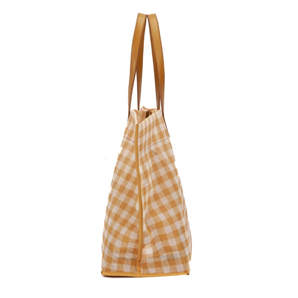 Bolsa Shopper Santa Lolla Amarela Xadrez Alça Caramelo
