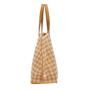 Bolsa Shopper Santa Lolla Amarela Xadrez Alça Caramelo