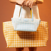 Bolsa Shopper Santa Lolla Amarela Xadrez Alça Caramelo