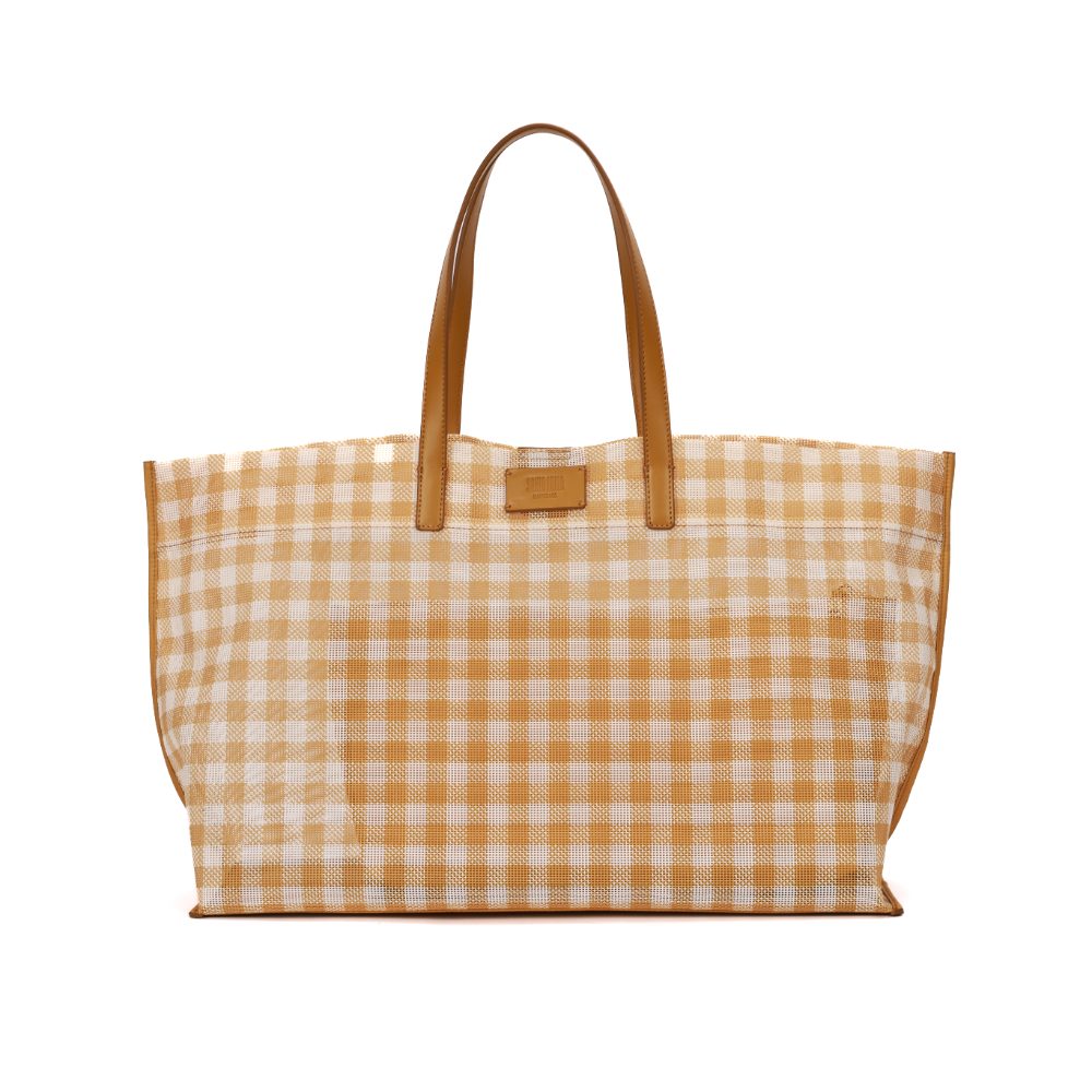 Bolsa Shopper Santa Lolla Amarela Xadrez Alça Caramelo
