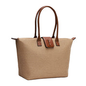 Bolsa Shopper Santa Lolla Bege Tramado Alça Marrom
