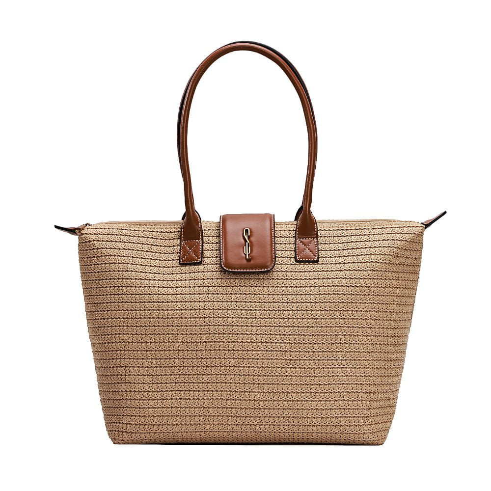 Bolsa Shopper Santa Lolla Bege Tramado Alça Marrom