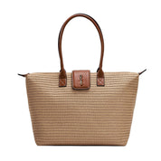 Bolsa Shopper Santa Lolla Bege Tramado Alça Marrom