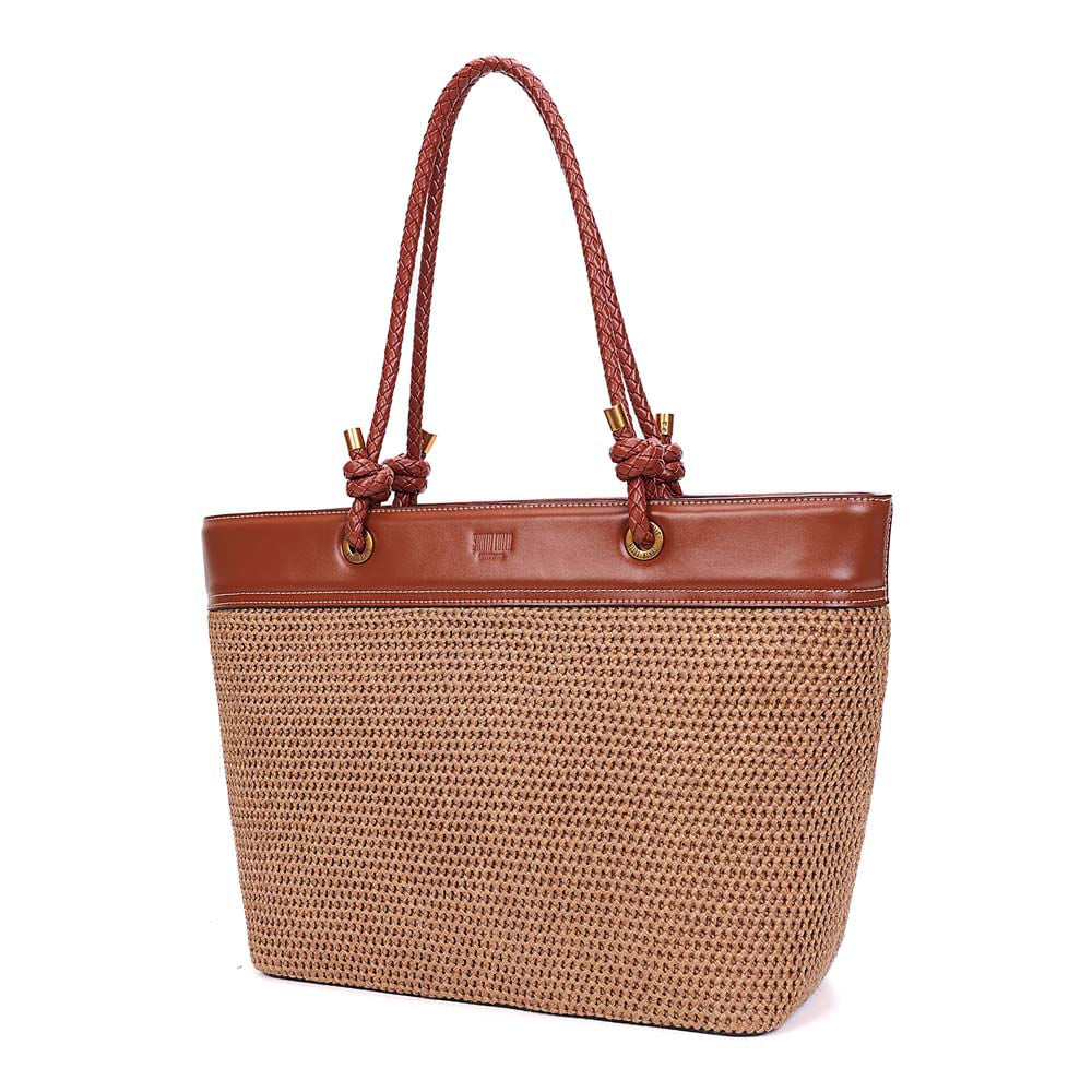 Bolsa Shopper Santa Lolla Bege Tramado Alça Trançada