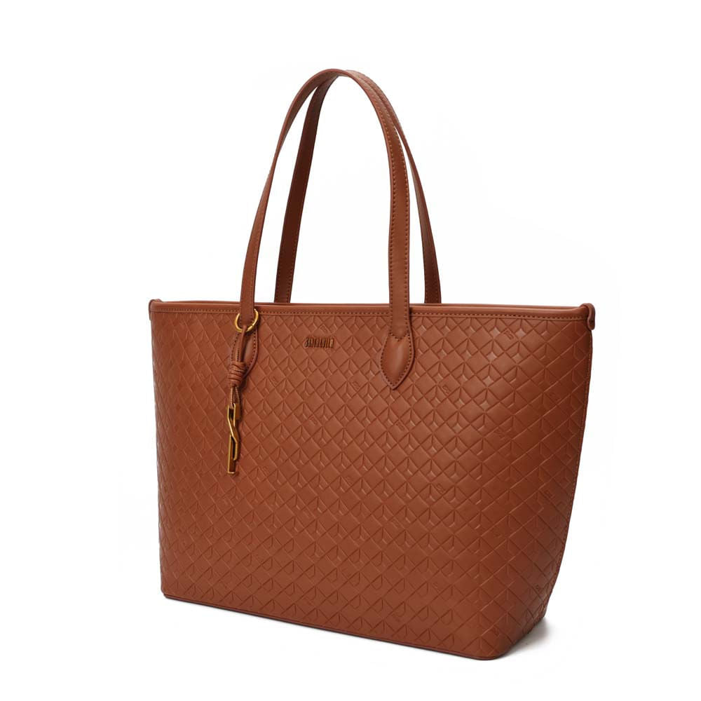 Bolsa Shopper Santa Lolla Caramelo Textura Cubos Alça Ombro